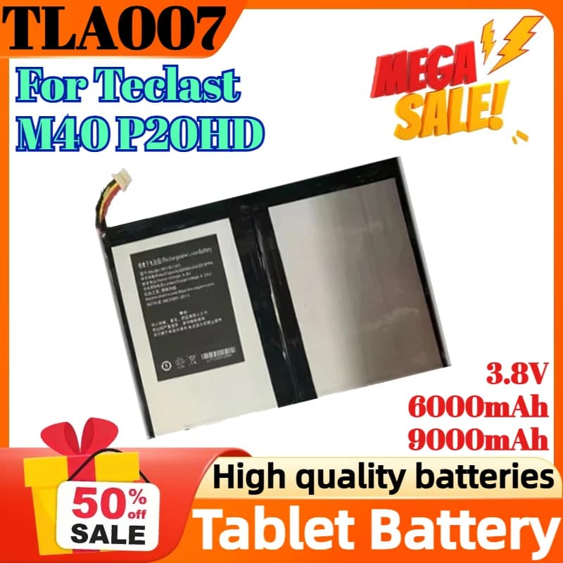 Batteria di ricambio TLA007 3.8V 6000mAh 9000mAh per batteria per tablet portatile Teclast M40 P20HD 5 linee