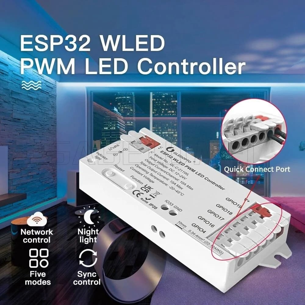 5 modalità in 1 DC12-24V GL-C-211WL/GL-RC-001WL GLEDOPTO ESP32 PWM WLED Controller LED App WiFi per RGBCCT RGBW RGB WWCW CCT Dimmer
