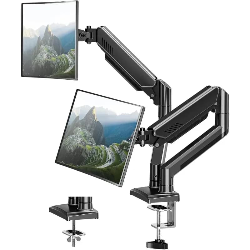 Supporto da scrivania per due monitor da 13-32 pollici, braccio regolabile con base a morsetto/foro passante, staffa VESA 75/100mm