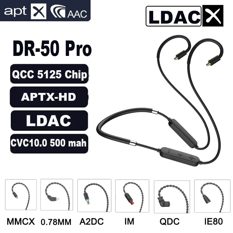 LDAC QCC5125 APT-X wireless Bluetooth earphone update cable Active HiFi 0,78 pin/MMCX EU/QDC A2DC/IE80 IE40 400pro