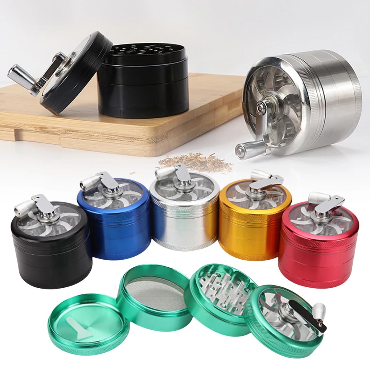 Smerigliatrice manuale per erbe con manico grande da 2,5 pollici, macinapepe, sale, malta, erba grezza, smerigliatrice per tabacco, accessori per sigarette da fumo