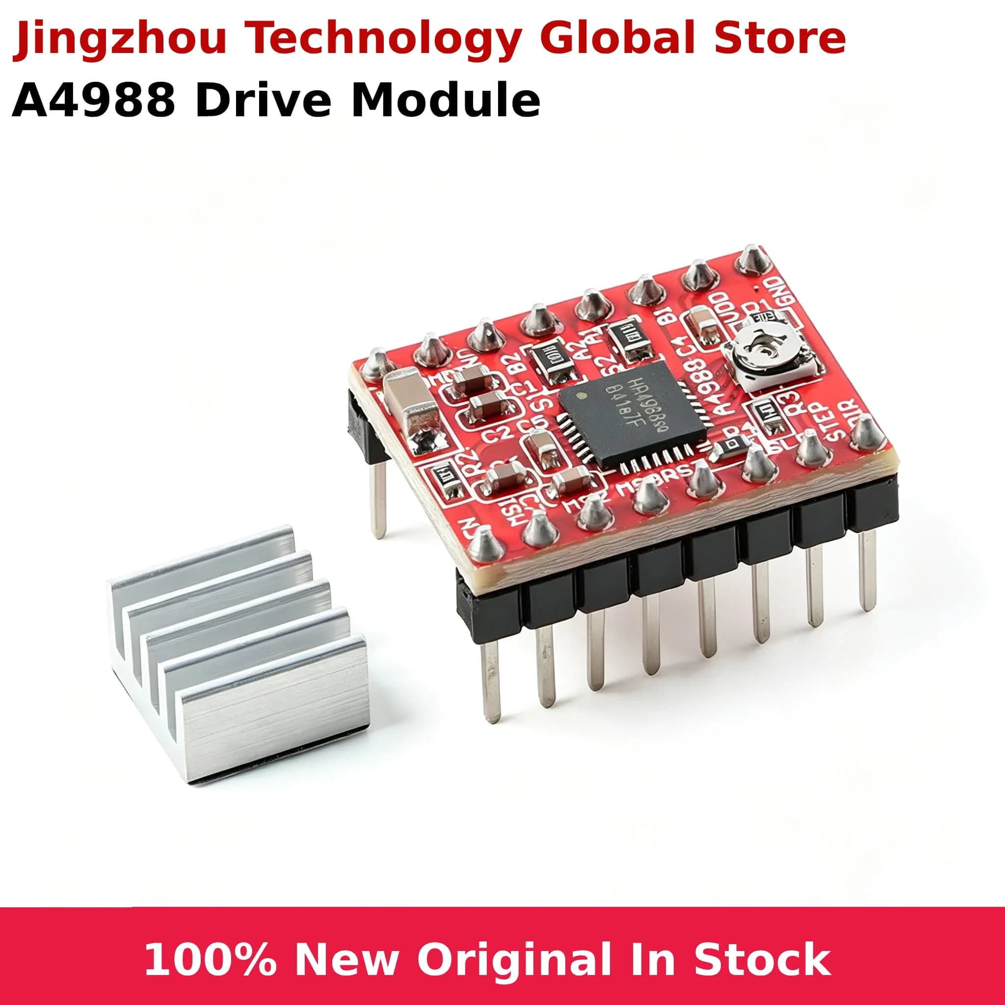 5PCS A4988 Step Stick Stepper Driver + Heat Sink Red Stepper Motor Driver With Heatsink Accessorie For Reprap 3D Printer Parts