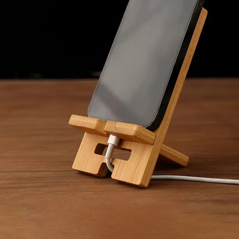 Durable Wooden Bamboo Holder Multi Purpose Stable Desktop Stand Portable For Smartphone Daily Charging Support cable saver