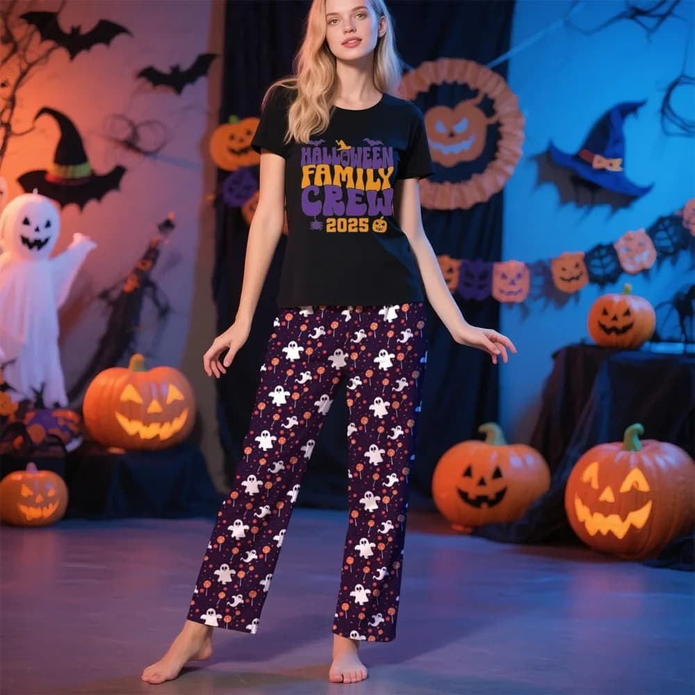 Happy Halloween Family Set Two Piece Short Sleeve Top Pajama Set, Short Sleeve Top and Pants, Family and Child Wear