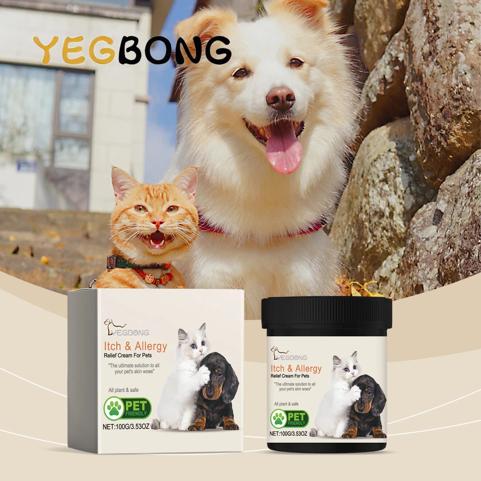 YEGBONG 100g Crema per la cura della pelle dell'animale domestico ipoallergenica Sollievo lenitivo Formula di riparazione delicata per cani e gatti con irritazione sensibile