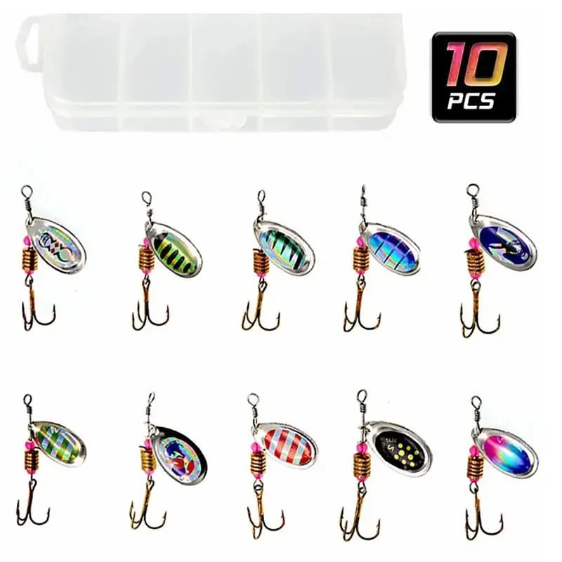 Spoon Spinner Metal Fishing Lure 10pcs/Set 3.5g Artificial Bait Wobbler With Tackle Box For Multi‑species Fishing