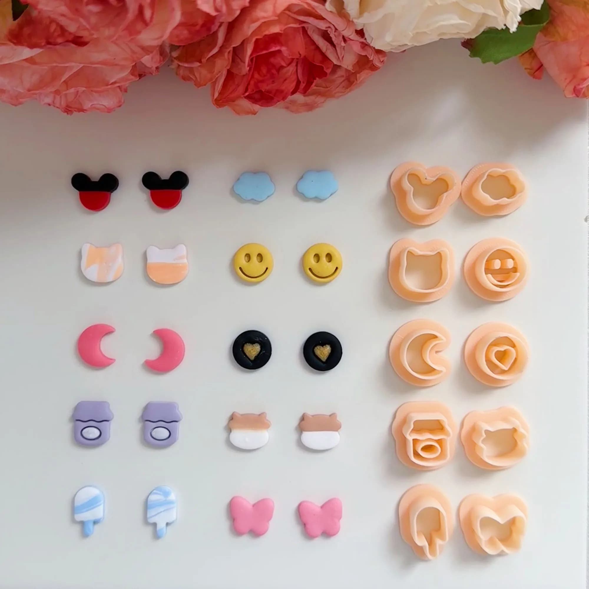 1Pc Mini Size Ice cream/moon/butterfly/cow/cat/smiling face/cloud Shaped Polymer Clay Cutter For DIY Earring Stud Makings