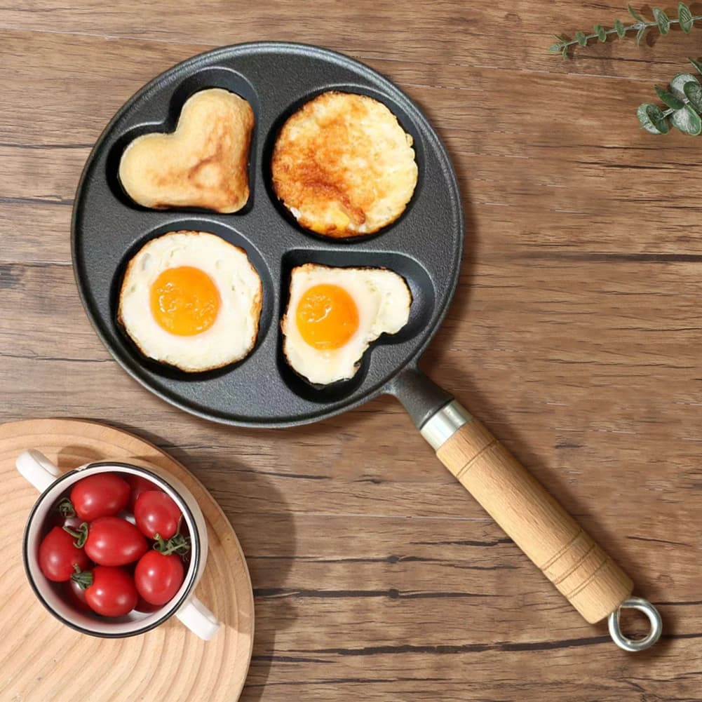 Padella per Omelette a 4 Fori, Padella per Uova con Rivestimento in Granito, Padella Divisa per Omelette, Padella in Ghisa per Pancake, per Fornelli a Gas e Piani a Induzione