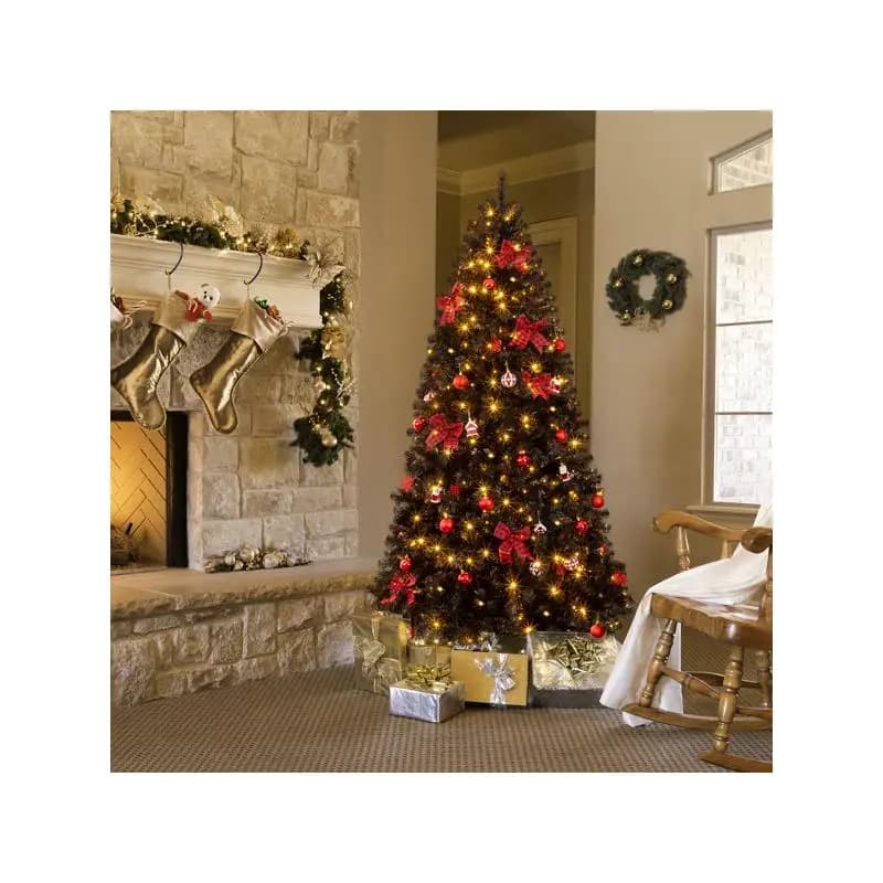 Albero di Natale artificiale da 7,5 piedi con 350 luci LED bianche calde fai-da-te, albero di pino incernierato con gonna e ornamenti per le vacanze