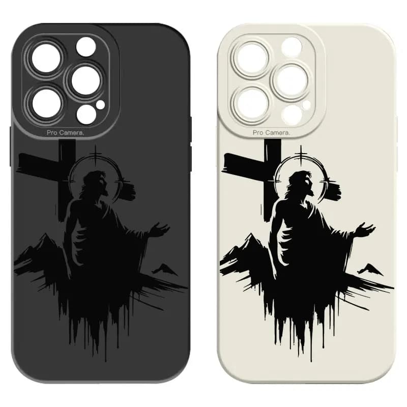 JESUS Cross Phone Case for iPhone 17 AIR 16 15 14 13 Pro 12 11 Pro Xs X XR Max Silicone Soft TPU Cases Laser Cover-S807P4