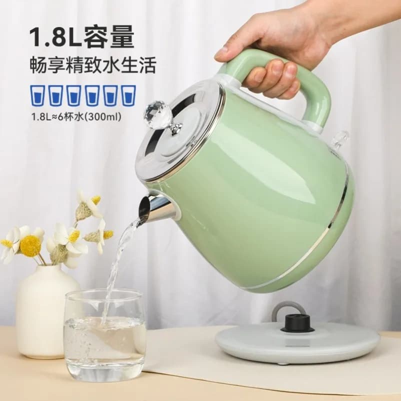EU Specification 304 Stainless Steel Electric Kettle 1.8L Double‑Wall Auto Power‑Off Water Boiler