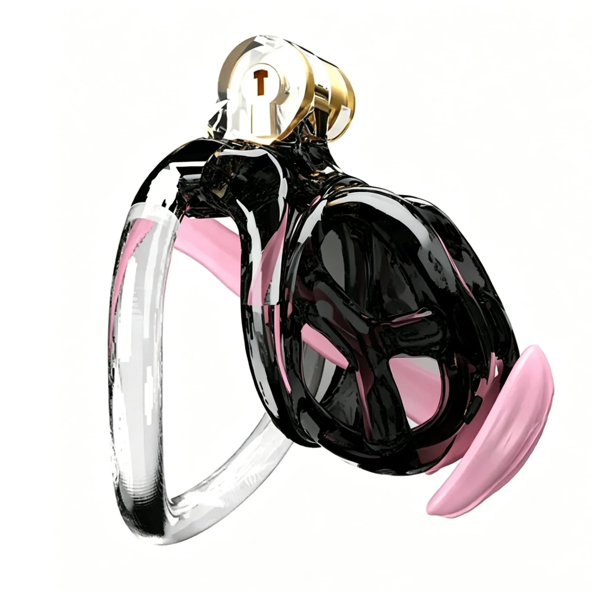 Anello di Castità Maschile con Lucchetto, Gabbia in PVC Nero Leggero, Anello Penieno Multi-Misura, Giocattoli Sessuali SM BDSM, Lucchetto Invisibile 3D 18+