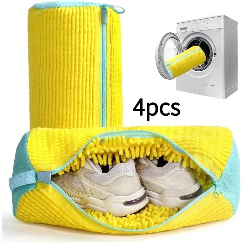 Kit 4 Pieces: Durable Bag for Washing Shoes and Brush for All Types, Ideal for Sneakers and Casual Shoes, Washer Bag