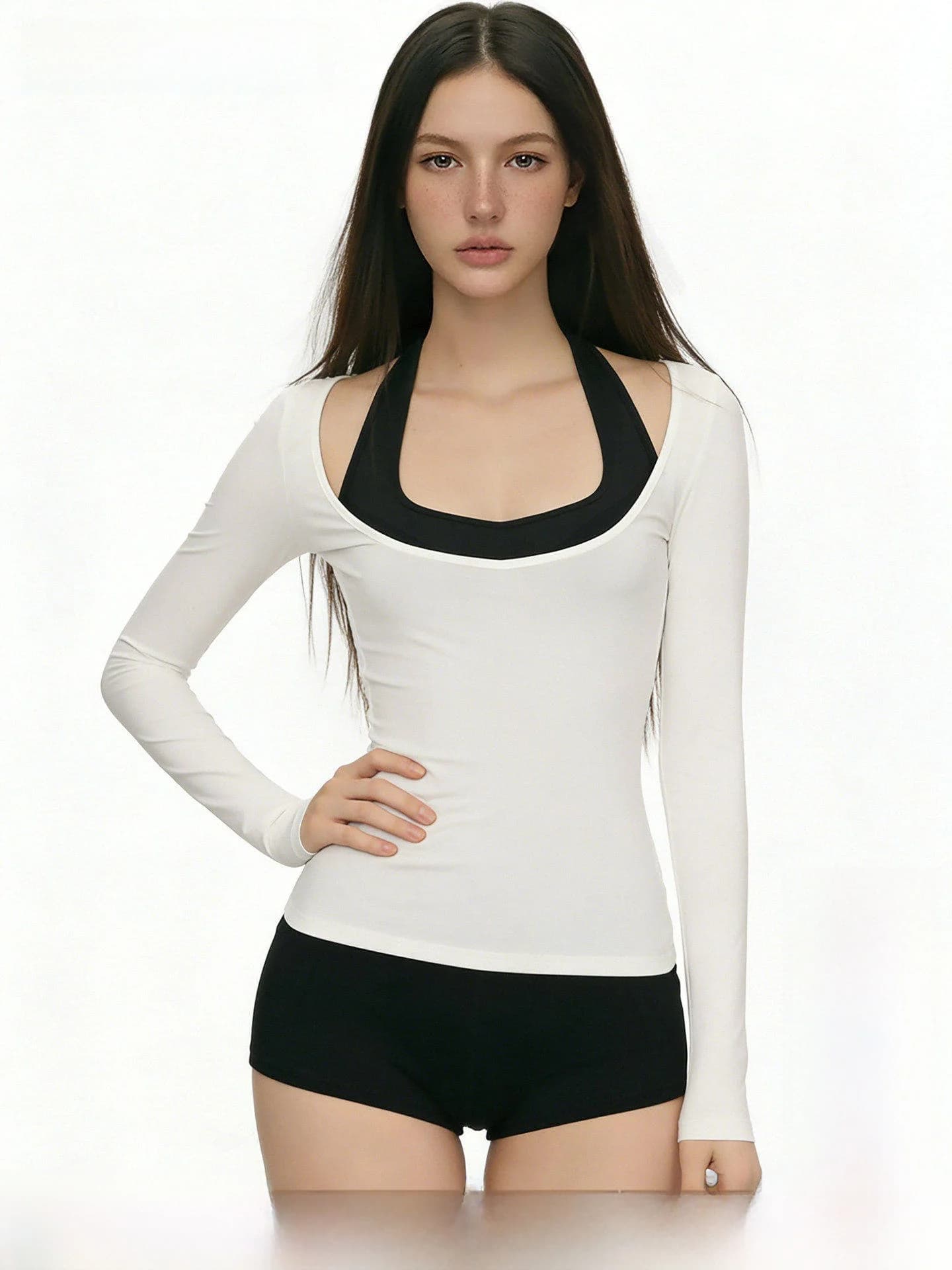 Funoff American Sporty Color Block Belted Slim Jumpsuit Long Sleeve T-Shirt Top Two Piece Set Women's Casual Sportswear