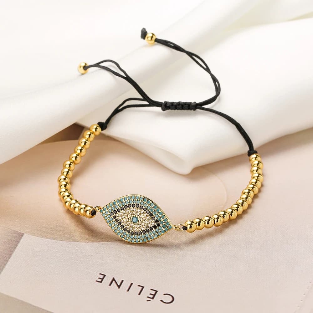 NEWBUY 2023 Moda Fatto A Mano Corda Nera Perline Bracciale A Catena Regolabile AAA CZ Zircone Evil Eye Braccialetti con ciondoli Per Le Donne Ragazza