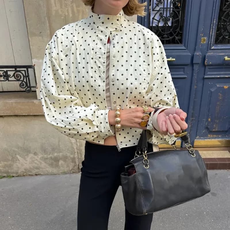 TARUXY Cappotto da giacca con stampa a pois alla moda Colletto alla coreana da donna Cappotto da lavoro a maniche lunghe Ins Hot Short Casual Giacche femminili