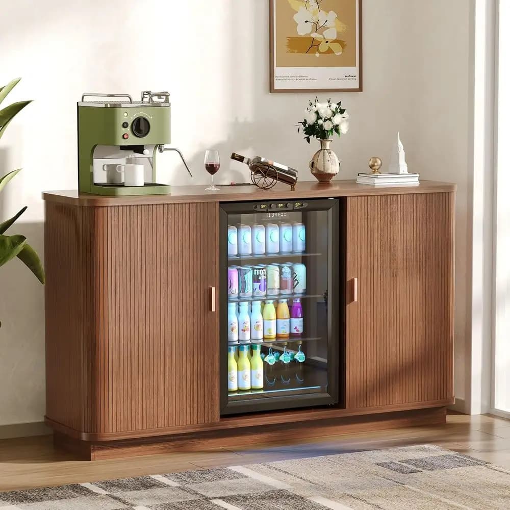 Mobile Bar per Vini e Liquori con Spazio di Stoccaggio, Stile Ridge, Portabottiglie e Portabicchieri per Cucina o Soggiorno