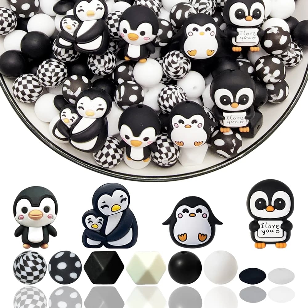 Set di 25/32/58 Perline in Silicone a Forma di Pinguino, per Decorazione Fai-da-Te di Portachiavi, Collane, Braccialetti, Penne, Gioielli, Ciondoli, ecc. Regalo di compleanno per le vacanze