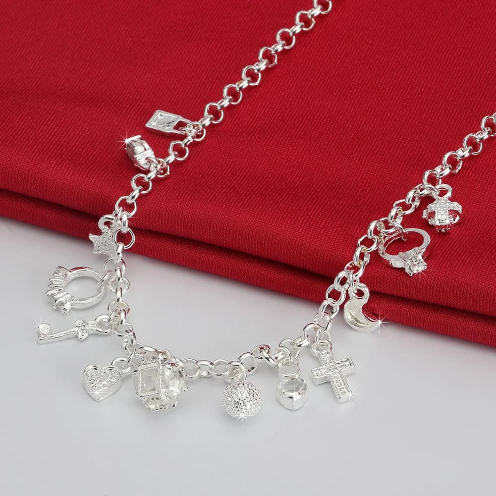 Hot luxury 925 sterling Silver originality Necklace Pendant Multi-Element for women Fashion Cross/Moon/Stars/Lock/Key jewelry