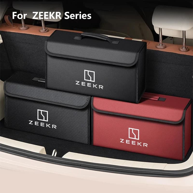 Car Leather Trunk Storage Box Foldable Carbon Fiber Fit For ZEEKR 001 ZEEKR 007 ZEEKR X 009 Organizer Bag Interior Accessories