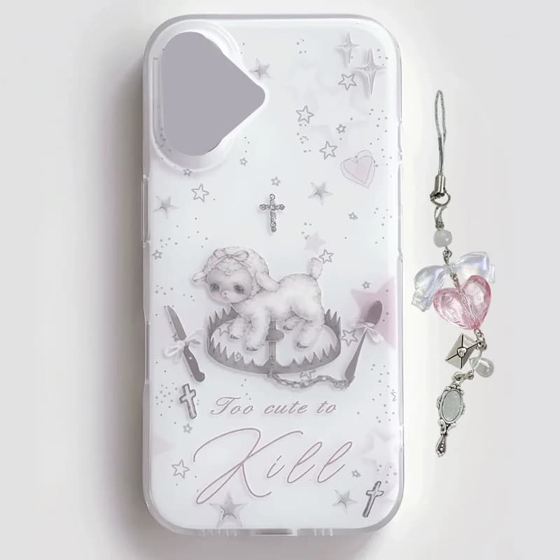Cover for iPhone Y2K Korean INS creative and cute with pink lamb, Kawaiii heart-shaped case for girls, compatible with iPhone 17 16 15 14 13 12 11 Pro Max Plus