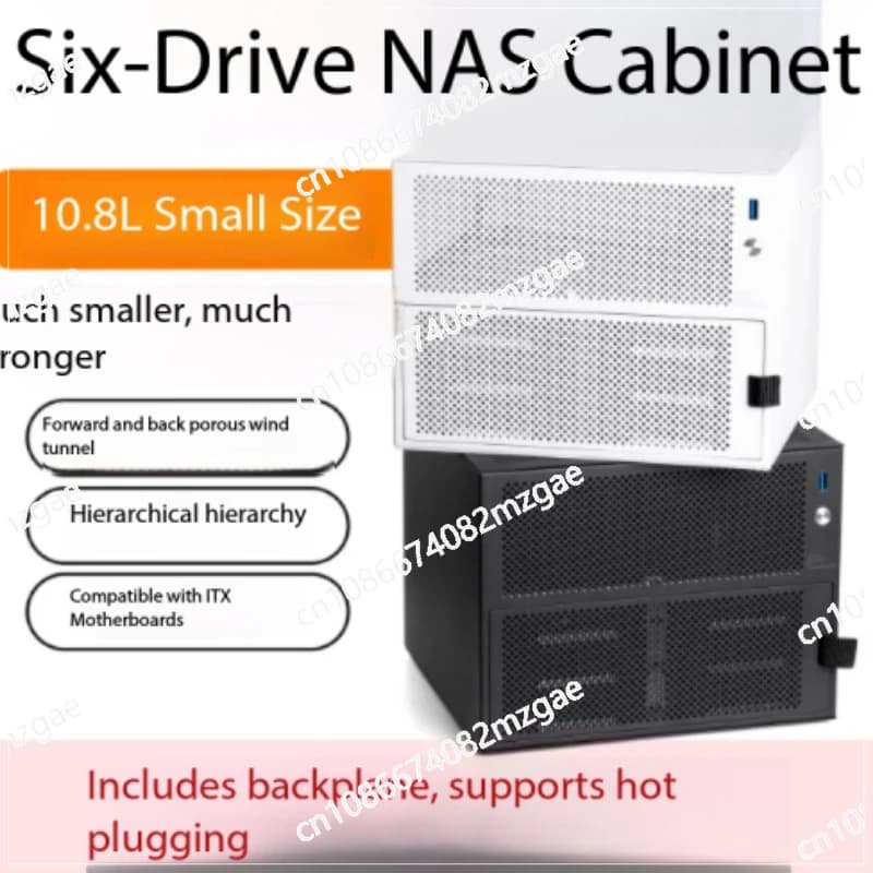 Enclosure NAS a 6 alloggiamenti, realizzato in alluminio anodizzato da 2 mm, UE-S6 supporta schede madri ITX, server di archiviazione fai-da-te, piccolo case.