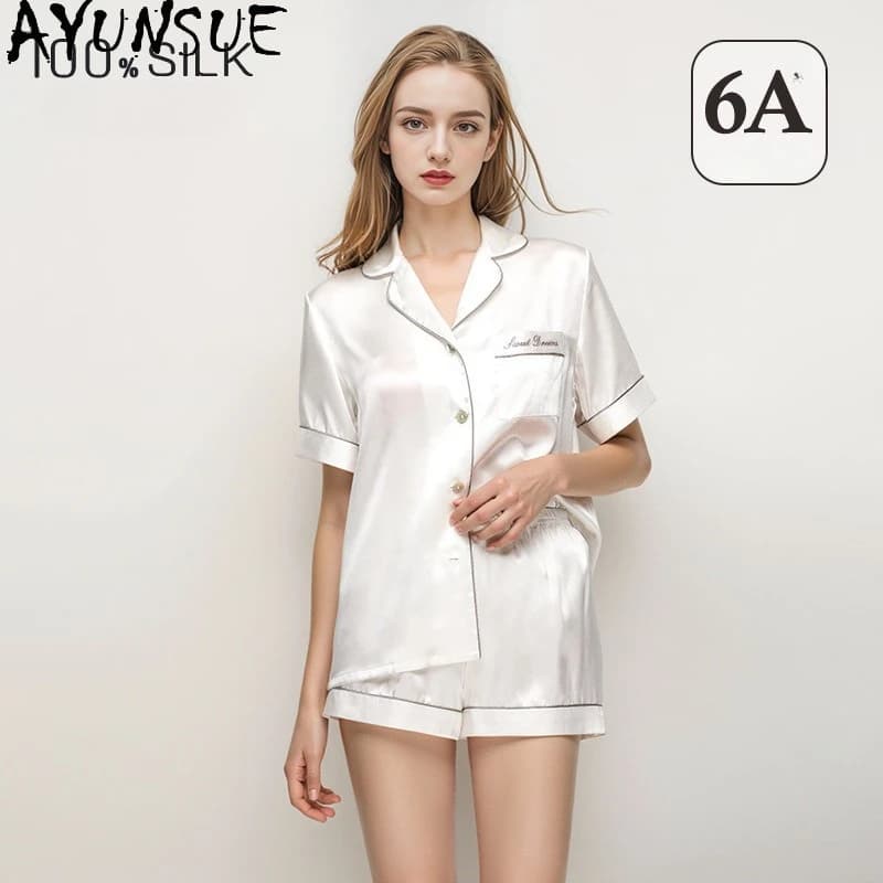 AYUNSUE Gelso Natural Silk Pants for Women, 16MM 100% Silk, Spring Summer Clothing, Pijama Set, Top and Women's Shorts, Streetwear