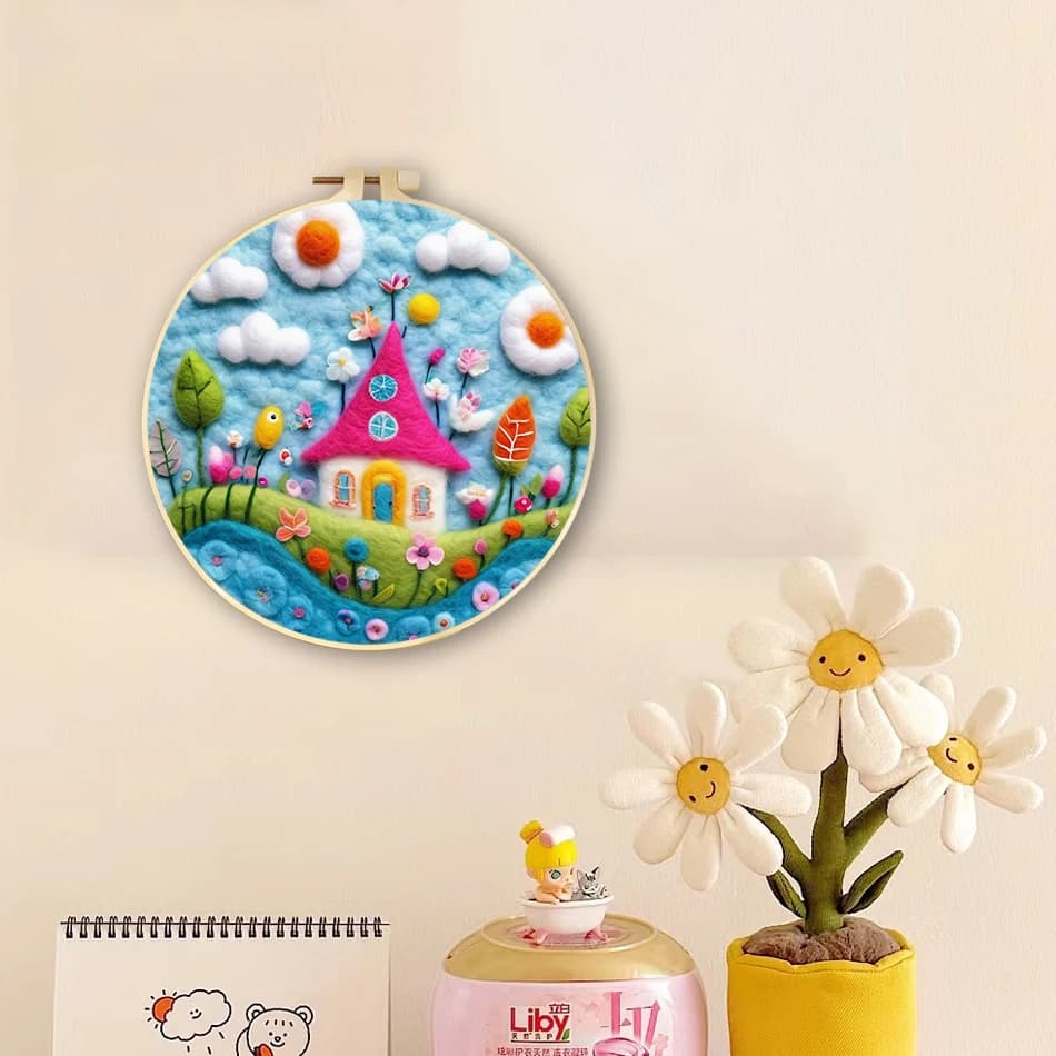 SDOYUNO Wool Felt Painting Landscape Calligraphy And Painting Wool Felt Crafts Materials Needlework felt Diy Set Handmade Gift