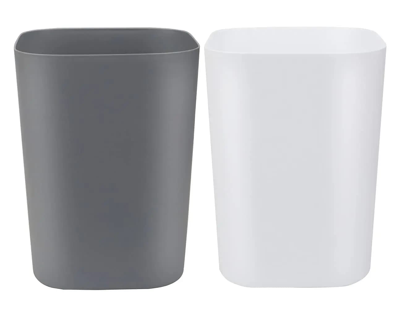 Set di 2 Pattumiere Quadrate da 2 Galloni, Cestini per Rifiuti per Bagno, Camera da Letto, Cucina, Sotto il Lavello, Bianco+Grigio