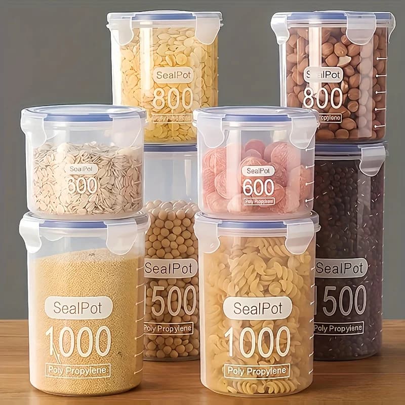 6 barattoli da 1000 ml con coperchi, contenitori sigillabili in plastica trasparente, organizzazione ermetica della cucina