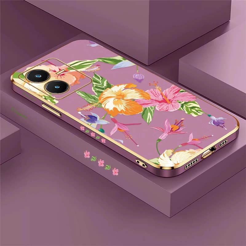 Fashion Plating Phone Case For Vivo Y20i Y20A Y20G Y20 2021 Y21 Y21E Y21S Y21A Y18 Y17S Y16 Silicone Shockproof Flower Cover