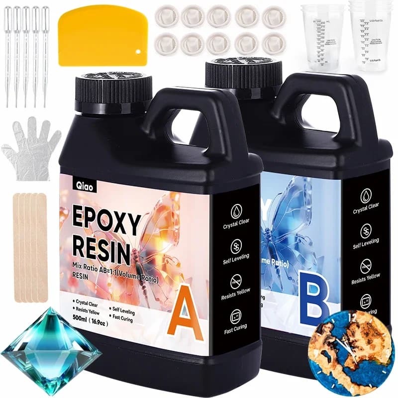 Kit Resina Epossidica Trasparente Anti-Ingiallimento, Facile da Miscelare, Senza Bolle, per Arte in Resina, Gioielli e Progetti di Colata