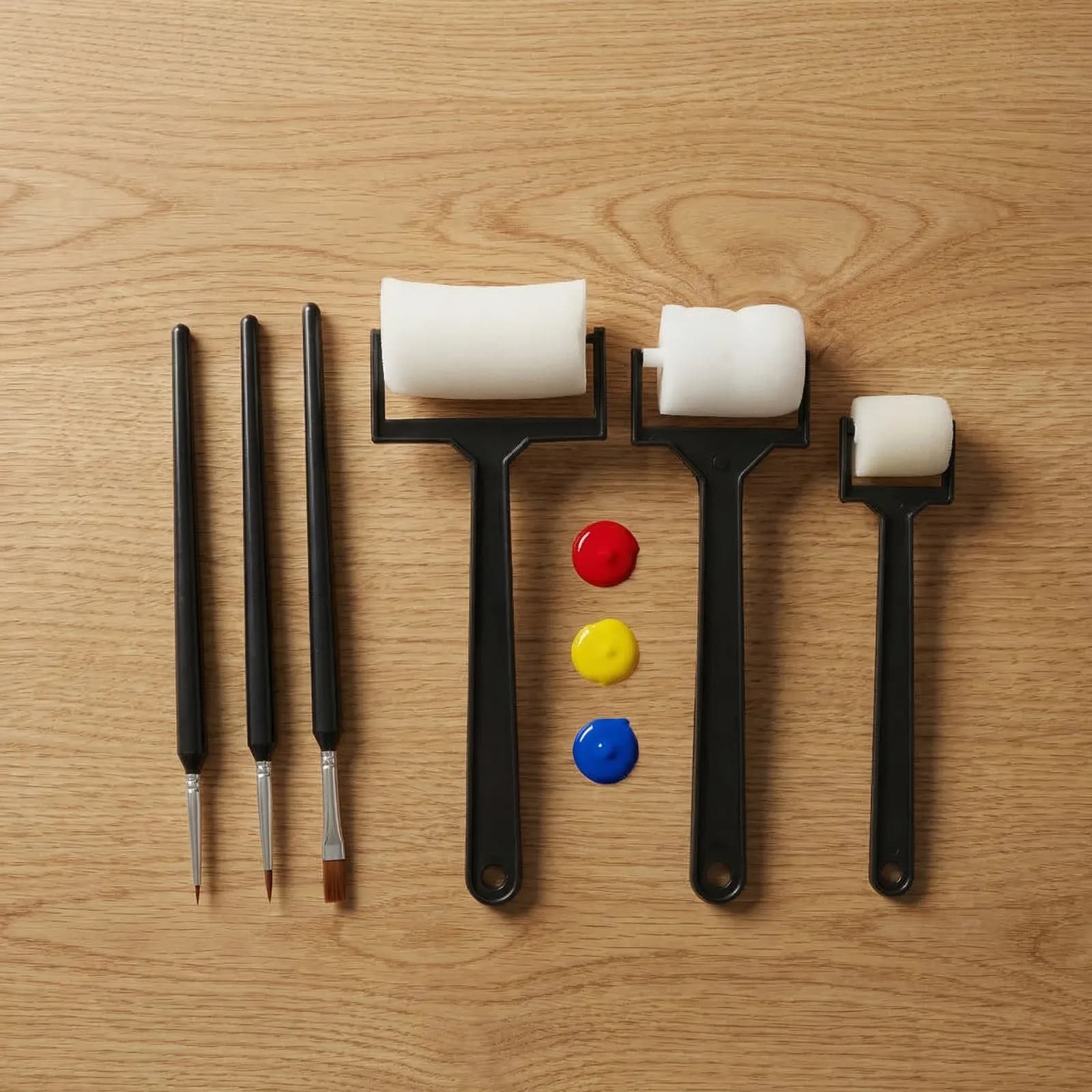 Set di 6 Pennelli per Pittura per Bambini con Rullo in Spugna e Manico in Plastica per Lavori Artigianali e Materiali Educativi