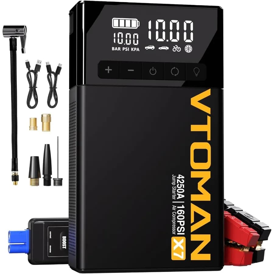 Avviatore di emergenza con compressore d'aria 4250A160PSI Batteria Avviatore di ponticello per auto Booster portatile Confezione da 10 litri Gas/10 litri Diesel con