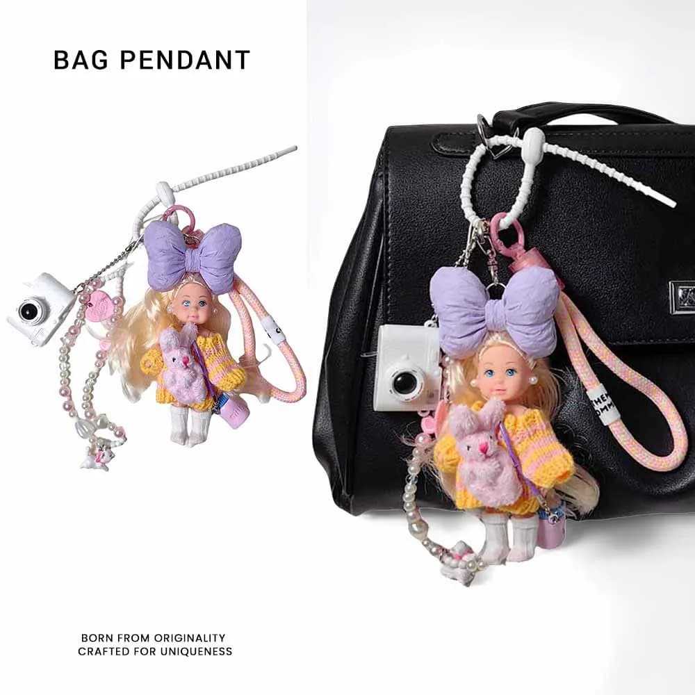 Coreano Ins carino fiocco ragazza principessa BABI bambola portachiavi ciondolo creativo mini fotocamera principessa bambola borsa decorazione regali di compleanno