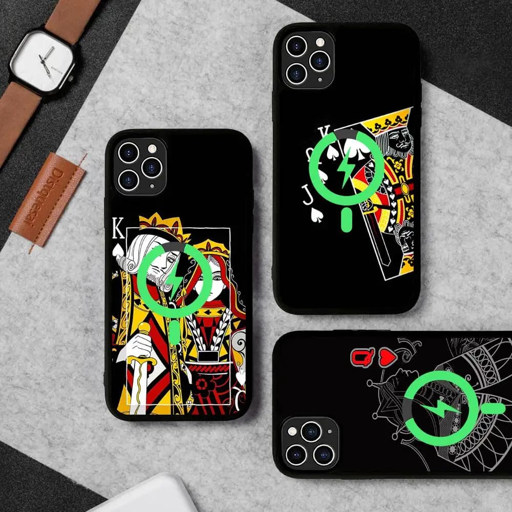 Fashion Playing Cards K Phone Case For iPhone 16 15 14 13 12 11 17 Pro Max Plus Magnetic Wireless Cover