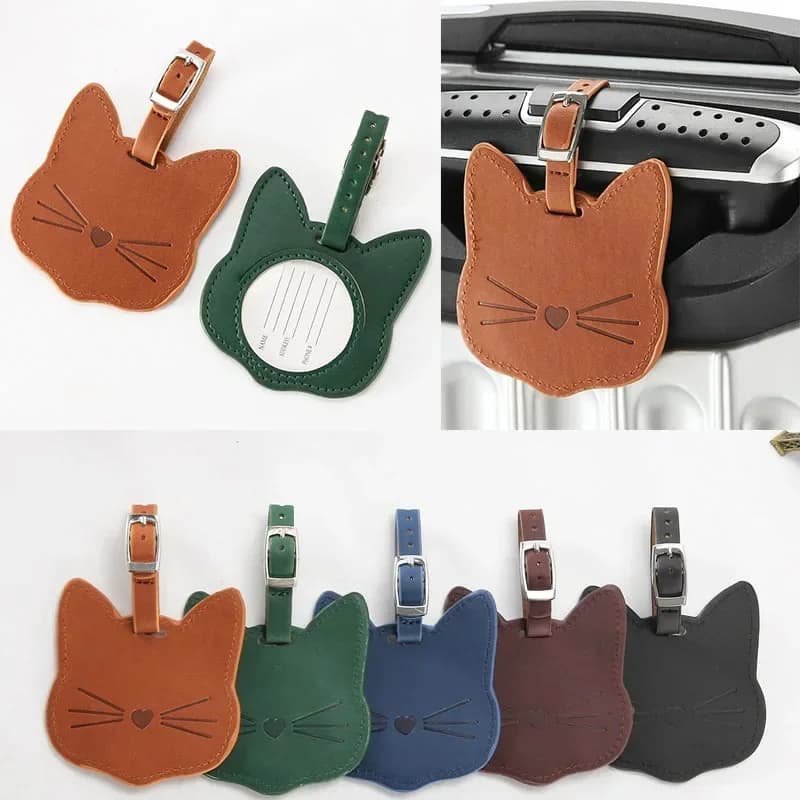 Valigia in pelle ID Indirizzo Titolari Bagagli Etichetta d'imbarco Etichetta portatile Cartone animato Simpatico animale Gatto Etichetta per bagagli Accessori da viaggio