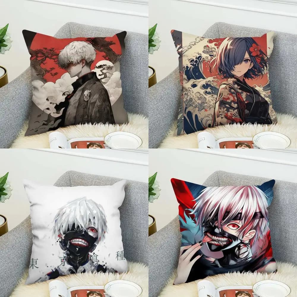 Federa per cuscino Anime Tokyo Ghoul per auto, divano, decorazione per la casa, stampa fronte-retro, copricuscino quadrato in peluche