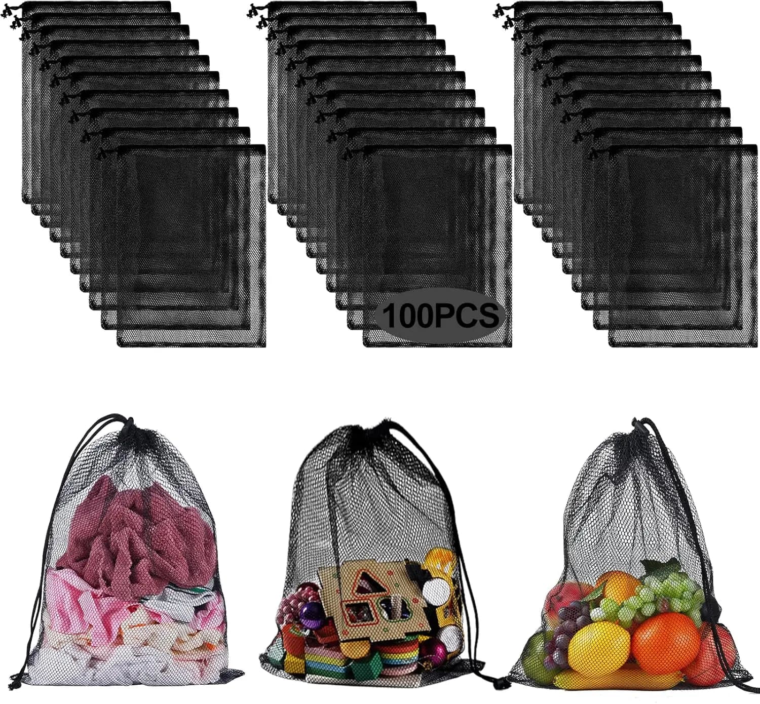 13x15.5 inch mesh washbasin bag, 100 pcs nylon gym bag with cord closure