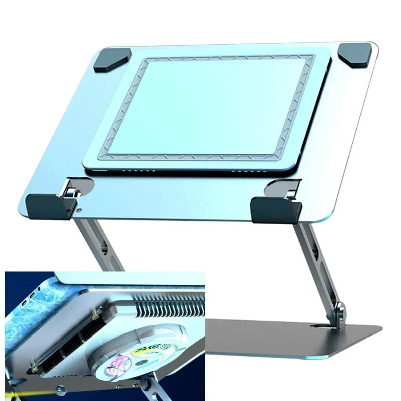 Supporto per tablet da scrivania regolabile con ventola di raffreddamento a semiconduttore, supporto pieghevole per laptop/notebook, disponibile in magazzino.