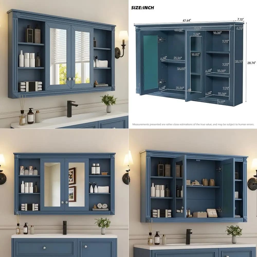 Bathroom Medicine Cabinet with Mirror Door amp Adjustable Shelf, 48 x 28 Wall Mounted Bathroom Storage Cabinet with Mirror, Ove