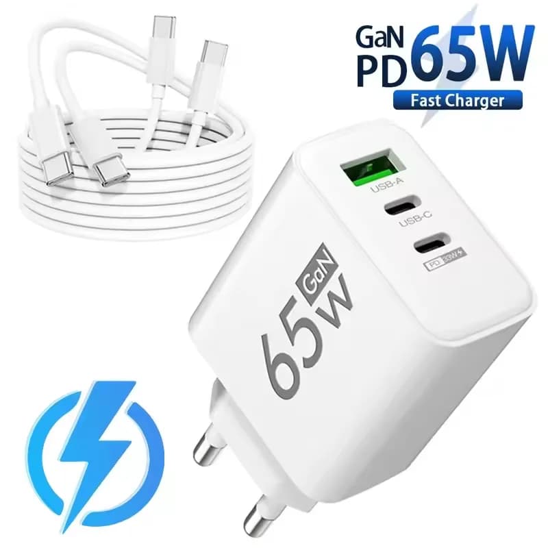 GaN 65W Caricatore rapido USB C PD 3.0 QC Adattatore per caricatore da muro a ricarica rapida per telefono per iPhone Xiaomi Samsung Huawei EU US KR Plug