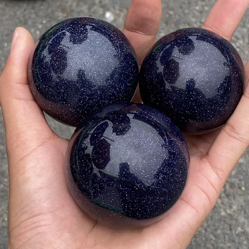 Cristallo di quarzo naturale, sabbia blu, sfera d'oro, sfera di cristallo di quarzo, riparazione Reiki, 65 mm