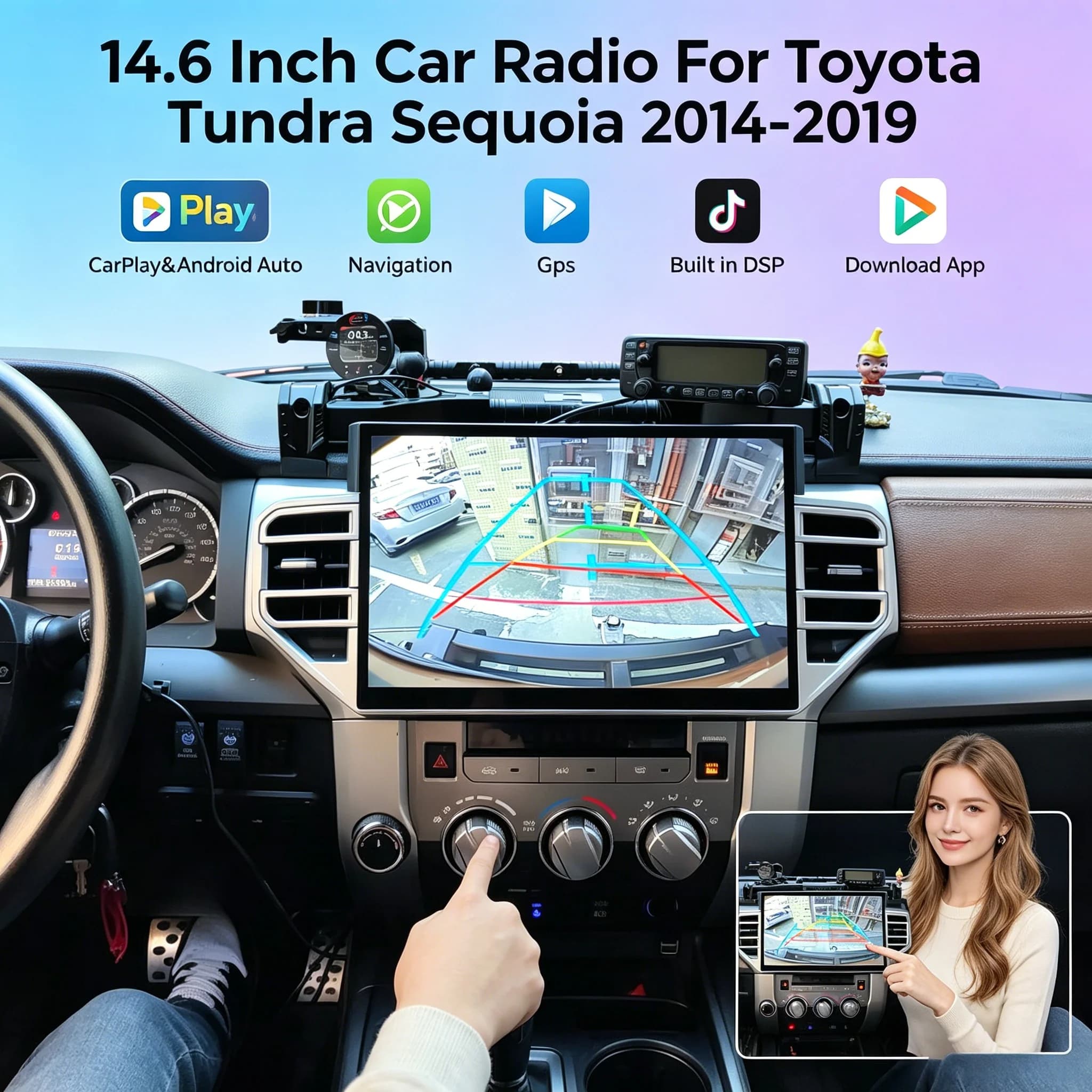 14.6" Car Radio For Toyota Tundra Sequoia 2014-2019 Android Auto Wireless Carplay Multimedia Stereo Player GPS Navigation Screen
