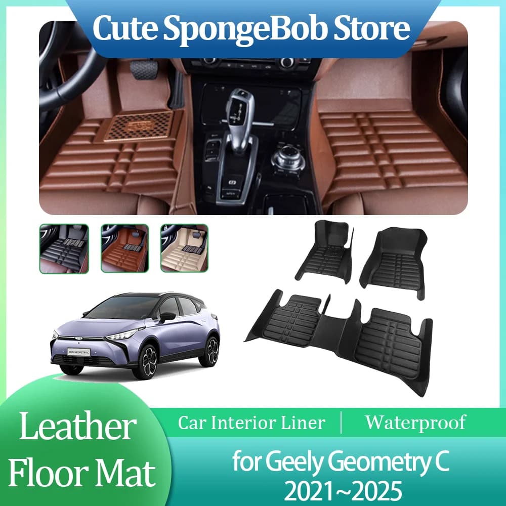 Tappetino in pelle per auto per Geely Geometry C 2021 ~ 2025 2022 2023 2024 Piede Rivestimento interno Tappetino impermeabile Accessori personalizzati