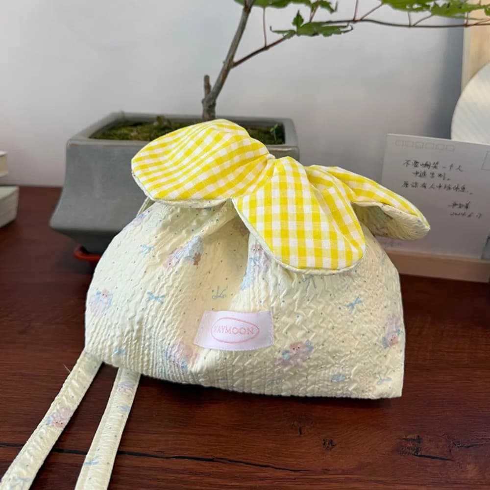 Lightweight Korean Style Plaid Drawstring Bag Cute Cloth Flower Handbag Portable Bundle Pocket Small Crossbody Bag Vacation