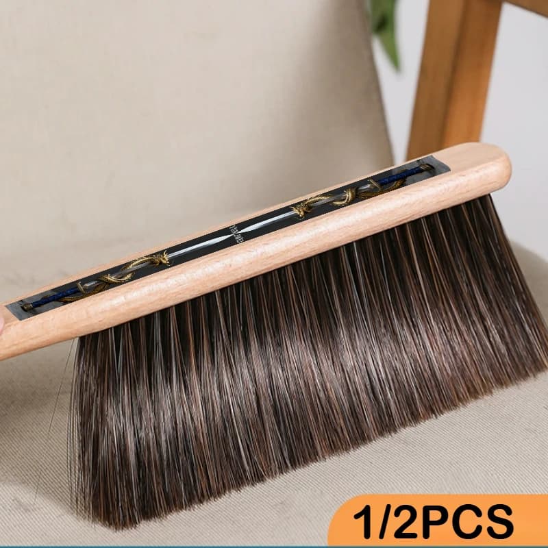 Soft Bristle Dust Brush with Wooden Handle Multi-Purpose for Sofa Clothing Bed Furniture Lint Dirt Cleaning Gentle on Fabrics
