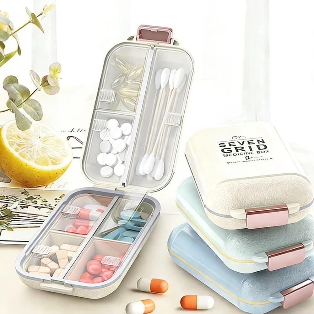 Nuovo Contenitore Portatile Premium per Pillole da 7 Giorni, Organizzatore con 7 Scomparti per Vitamine, Oli di Pesce, Integratori e Medicinali
