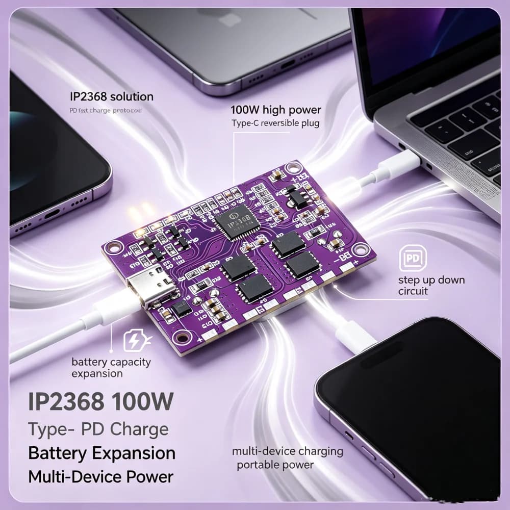 Modulo di ricarica rapida 3S 4S 5S 6S IP2368 Scheda di alimentazione bidirezionale ad alta potenza 100W PD Type-C per laptop e telefoni