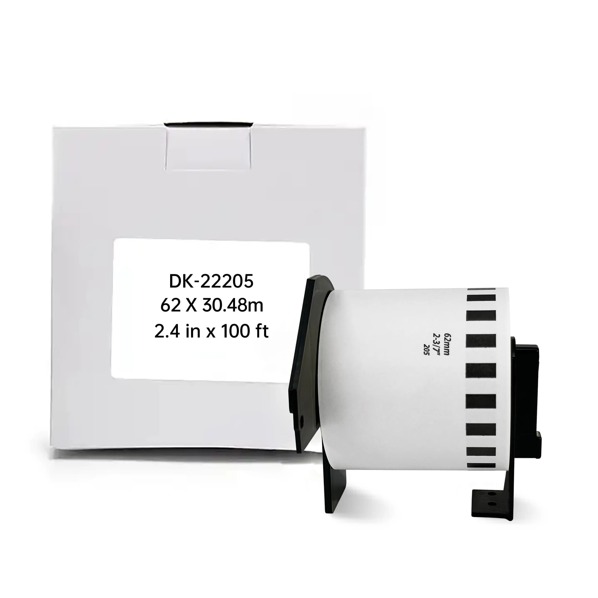 Etichette continue compatibili Brother DK-22205 all'ingrosso 2.4" x 100' (62mm x 30.48m) con cartuccia porta-etichette